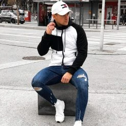 Promo 💯 Veste Zippée Capuche Bimatière 0004 Blanc Noir de LBO 👍 -France LBO Soldes Boutique lbo 236465 FAB 1070574 0004 20210727T082533 07