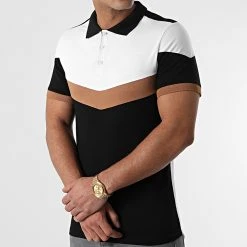 Meilleure affaire 🎉 Polo Manches Courtes Tricolore 1389 Noir Blanc Camel de LBO 🎉