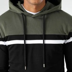 Budget ⭐ Sweat Capuche Slim Fit Tricolore 1435 Vert Kaki Noir de LBO ✨ -France LBO Soldes Boutique lbo 239050 SHALBO 1435 20221003T145753 02