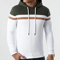 Offres 🎁 Sweat Capuche Slim Fit Tricolore 1436 Vert Kaki Blanc de LBO 🎁