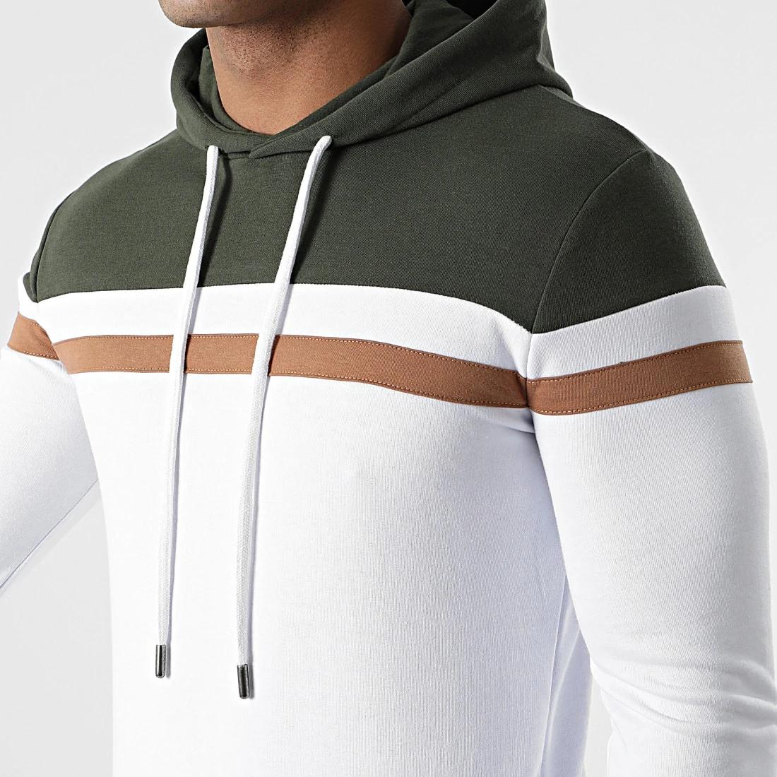 Offres 🎁 Sweat Capuche Slim Fit Tricolore 1436 Vert Kaki Blanc de LBO 🎁 4 Offres 🎁 Sweat Capuche Slim Fit Tricolore 1436 Vert Kaki Blanc de LBO 🎁 – Image 2