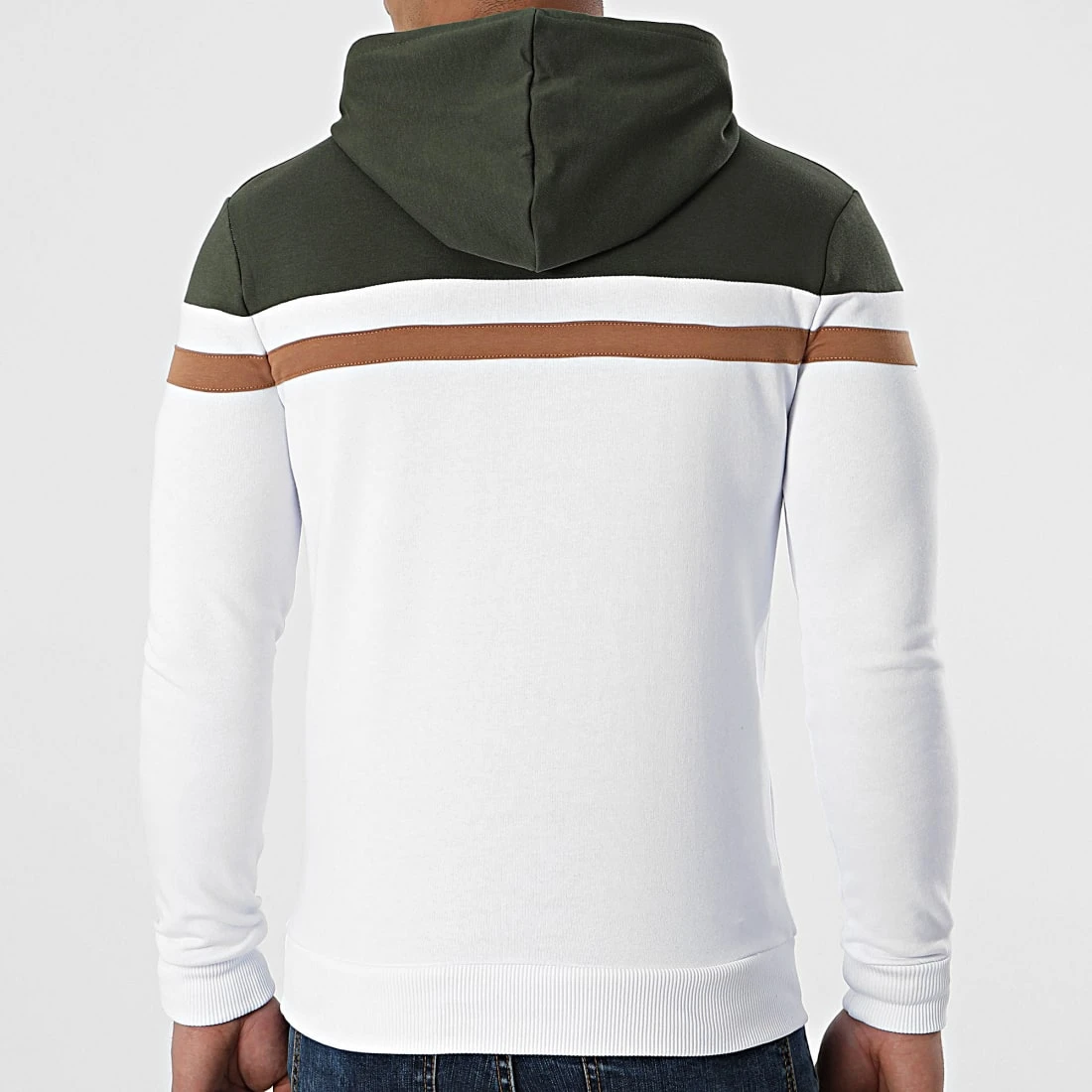 Offres 🎁 Sweat Capuche Slim Fit Tricolore 1436 Vert Kaki Blanc de LBO 🎁 6 Offres 🎁 Sweat Capuche Slim Fit Tricolore 1436 Vert Kaki Blanc de LBO 🎁 – Image 4