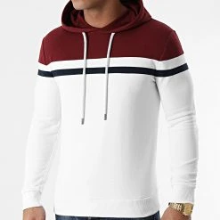 Sortie ✔️ Sweat Capuche Tricolore 1430 Blanc Bordeaux Bleu Marine de LBO ✔️ -France LBO Soldes Boutique lbo 242297 FAB SHALBO 1430 20201127T140511 03
