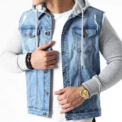 Remise 😉 Veste Jean A Capuche 1459 Bleu Denim Gris de LBO 🛒 -France LBO Soldes Boutique lbo 243531 FAB SHALBO 1459 20210305T153747 01