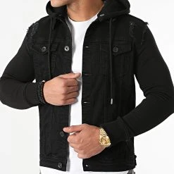 Nouveau ✔️ Veste Jean A Capuche 1460 Noir de LBO 🎉 -France LBO Soldes Boutique lbo 243532 FAB SHALBO 1460 20210915T081731 03