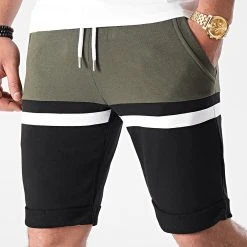Meilleure vente 🔥 Short Jogging Tricolore 1502 Kaki Blanc Noir de LBO 👏 -France LBO Soldes Boutique lbo 247253 FAB SHALBO 1502 20210219T082816 03