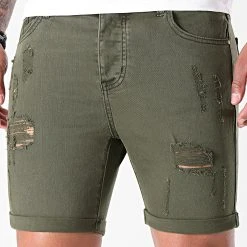 Meilleure vente 🤩 Short Jean Avec Dechirures B156PE21 Vert Kaki de LBO ✔️ -France LBO Soldes Boutique lbo 247442 FAB LBO B156PE21 KAKI DESTR 20210419T152907 03