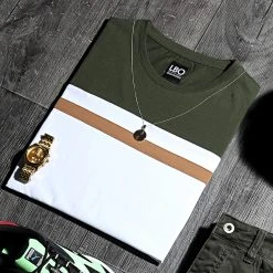 Grosses soldes 💯 Tee Shirt Tricolore 1542 Kaki Camel Blanc de LBO 🔔 -France LBO Soldes Boutique lbo 248900 FAB SHALBO 1542 20210308T072913 04