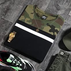 Promo ⭐ Tee Shirt Tricolore 1576 Vert Kaki Noir Camouflage de LBO ✔️ -France LBO Soldes Boutique lbo 248907 FAB SHALBO 1576 20210308T073009 04