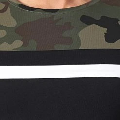 Promo ⭐ Tee Shirt Tricolore 1576 Vert Kaki Noir Camouflage de LBO ✔️ -France LBO Soldes Boutique lbo 248907 FAB SHALBO 1576 20210308T143244 02