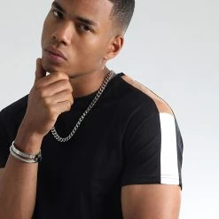 De gros 🛒 Tee 🥰 Shirt Raglan Bandes Bicolore 1583 Noir de LBO ✔️ -France LBO Soldes Boutique lbo 248910 FAB SHALBO 1583 20220708T074010 02