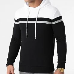 Coupon 👍 Sweat Capuche Tricolore Bande Reflector 1270 Noir Blanc de LBO ⌛ -France LBO Soldes Boutique lbo 249160 FAB SHALBO 1270 20210312T153524 03
