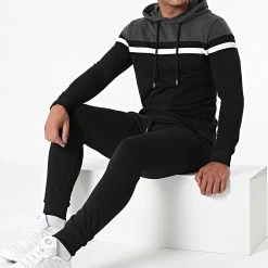 Coupon 😍 Ensemble De Survêtement Tricolore 1567 Gris Anthracite Chiné Noir de LBO ❤️