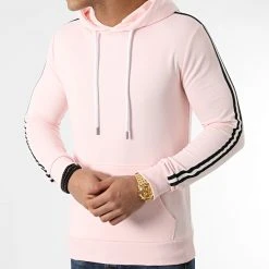 Nouveau 🔥 Sweat Capuche Avec Bandes Noir Blanc 1591 Rose Pale de LBO ❤️