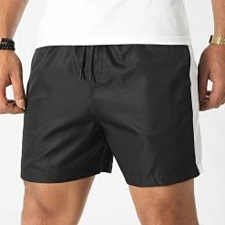 Promo 🌟 Short Jogging Diamanté A Bandes Blanc 0048 Noir de LBO ❤️