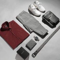 Acheter ✨ Chemise Manches Courtes Slim Fit 1363 Bordeaux de LBO 🔔 -France LBO Soldes Boutique lbo 251379 FAB SHALBO 1363 20210505T135423 05