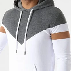 Meilleure affaire 🎉 Sweat Capuche Tricolore 1548 Blanc Gris Chiné Camel de LBO ✨ -France LBO Soldes Boutique lbo 253836 FAB SHALBO 1548 20210326T152425 02