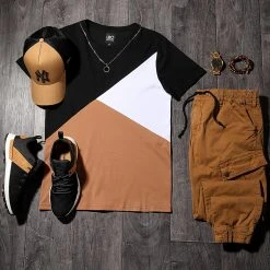 Meilleure affaire 🎉 Tee Shirt Tricolore 1603 Noir Blanc Camel de LBO 🛒 -France LBO Soldes Boutique lbo 253842 FAB SHALBO 1603 20210408T080317 05