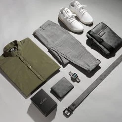 Sortie ⌛ Chemise Manches Longues Col Mao Slim Fit 1706 Vert Kaki de LBO 🥰 -France LBO Soldes Boutique lbo 255462 FAB SHALBO 1706 20210505T135443 05