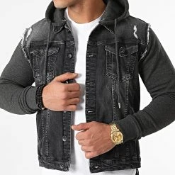 Meilleur prix 🛒 Veste Jean A Capuche 1517 Gris Anthracite de LBO 🥰 -France LBO Soldes Boutique lbo 256834 FAB SHALBO 1517 20210915T081905 03