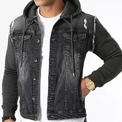Meilleur prix 🛒 Veste Jean A Capuche 1517 Gris Anthracite de LBO 🥰