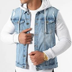 Nouveau 🥰 Veste Jean A Capuche 1519 Bleu Denim Gris Clair de LBO 🧨 -France LBO Soldes Boutique lbo 256843 FAB SHALBO 1519 20210917T121921 03