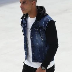 Grosses soldes 👏 Veste Jean A Capuche 1521 Bleu Foncé Denim Noir de LBO 🔔 -France LBO Soldes Boutique lbo 256850 FAB SHALBO 1521 20210707T082802 05