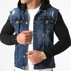 Grosses soldes 👏 Veste Jean A Capuche 1521 Bleu Foncé Denim Noir de LBO 🔔 -France LBO Soldes Boutique lbo 256850 FAB SHALBO 1521 20210917T122338 03