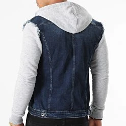 Meilleur prix ⌛ Veste Jean A Capuche 1522 Bleu Denim Gris Chiné de LBO ✔️ -France LBO Soldes Boutique lbo 256852 FAB SHALBO 1522 20210917T122417 04