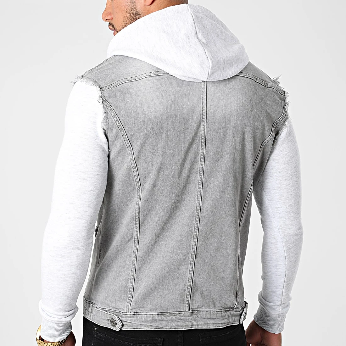 Bon marché 🎉 Veste Jean A Capuche 1528 Gris Denim Gris Clair de LBO ❤️ 6 Bon marché 🎉 Veste Jean A Capuche 1528 Gris Denim Gris Clair de LBO ❤️ – Image 4