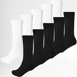 Bon marché 😉 Lot De 10 Paires De Chaussettes 0003 Noir Blanc de LBO 🛒