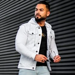 Meilleure vente 😉 Veste Jean A Capuche 1616 Blanc Denim Blanc de LBO 😉 -France LBO Soldes Boutique lbo 261267 FAB SHALBO 1616 20220208T095234 06