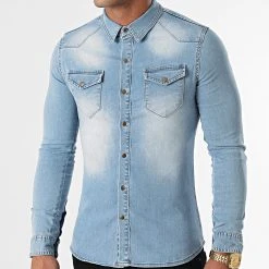 Remise ✨ Chemise Jean Manches Longues Super Skinny Fit 865 Bleu Clair Denim de LBO 👏