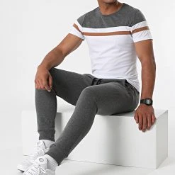 Meilleure vente ✨ Ensemble Tee 💯 Shirt Pantalon Jogging Tricolore 1753 Gris Camel Blanc de LBO 🌟