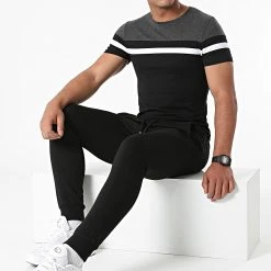 Meilleur prix ⭐ Ensemble Tee 💯 Shirt Pantalon Jogging Tricolore 1754 Noir Gris Anthracite de LBO 🎉