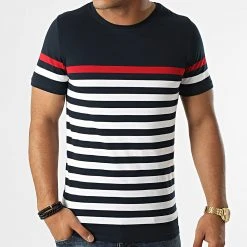 Nouveau ⌛ Tee 😍 Shirt A Rayures 1638 Bleu Marine Blanc Rouge de LBO ✔️