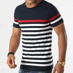 Nouveau ⌛ Tee 😍 Shirt A Rayures 1638 Bleu Marine Blanc Rouge de LBO ✔️ -France LBO Soldes Boutique lbo 263508 FAB SHALBO 1638 20210701T081204 03