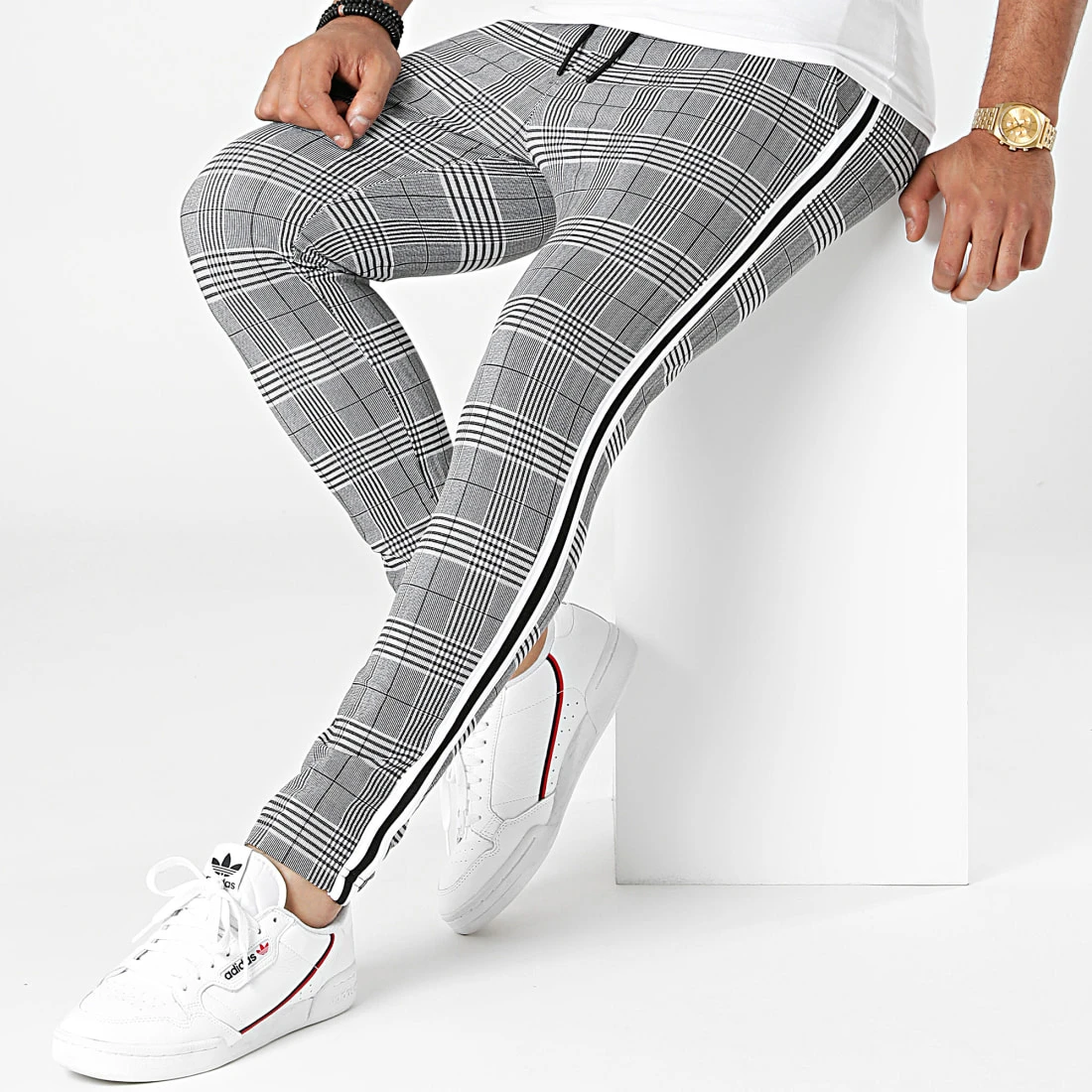 Acheter ✨ Pantalon Carreaux Avec Bandes 0026 Gris Noir Blanc de LBO ✨ 6 Acheter ✨ Pantalon Carreaux Avec Bandes 0026 Gris Noir Blanc de LBO ✨ – Image 4