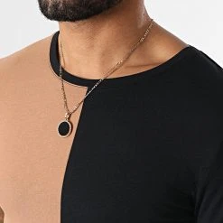 Nouveau ✨ Tee 👏 Shirt Bicolore 1637 Noir Camel de LBO 💯 -France LBO Soldes Boutique lbo 266839 NPC FAB SHALBO 1637 20211109T152641 02