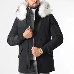 Offres 🔔 Parka Tech Premium Avec Fourrure Blanche 0024 Noir de LBO 🔔