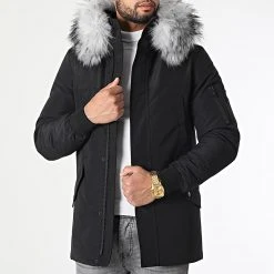 De gros ✔️ Parka Tech Premium Avec Fourrure Grise 0025 Noir de LBO ✨