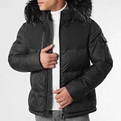 Promo 💯 Doudoune Capuche Tech Puffer Avec Fourrure Noir Melange 0019 Noir de LBO 👍