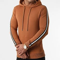 Le moins cher ✨ Sweat Capuche A Bandes 1807 Camel de LBO 🎉