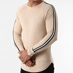 Sortie ❤️ Tee Shirt Manches Longues Oversize Avec Bandes 1820 Beige de LBO 👍