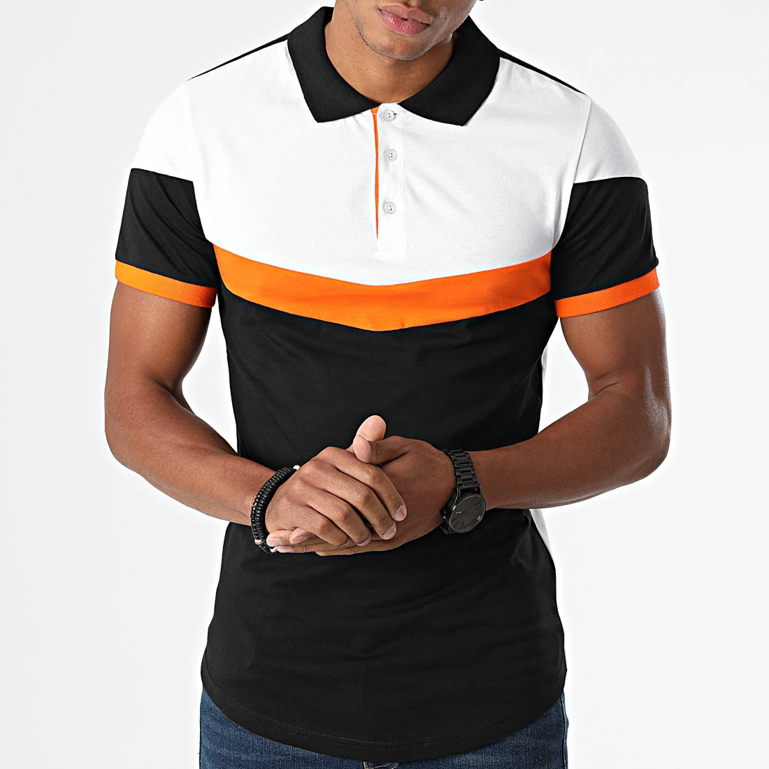 Nouveau ❤️ Polo Manches Courtes Tricolore 1855 Noir Blanc Orange de LBO ⌛ 3 Nouveau ❤️ Polo Manches Courtes Tricolore 1855 Noir Blanc Orange de LBO ⌛