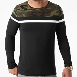 Vente flash ⭐ Tee Shirt Manches Longues Tricolore 1899 Camouflage Noir de LBO ⌛