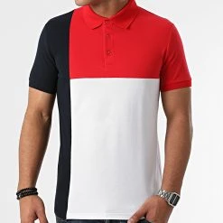 De gros ⌛ Polo Manches Courtes Tricolore 1781 Bleu Marine Blanc Rouge de LBO ✔️