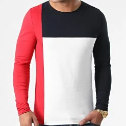 Grosses soldes 😀 Tee Shirt Manches Longues Tricolore 1819 Blanc Bleu Marine Rouge de LBO ✔️