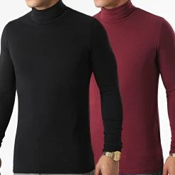 Les meilleures critiques de 🔥 Lot De 2 Tee Shirts Col Roulé Manches Longues Unis 1438 Noir Bordeaux de LBO 👏