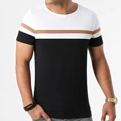 Acheter 👍 Tee Shirt Tricolore 1831 Noir Blanc Camel de LBO 🔔